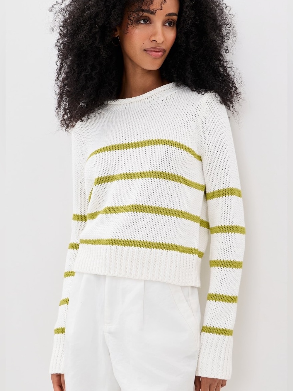 La Ligne Mini Marina Sweater White and Olive Striped Women’s Knit Sweater, S